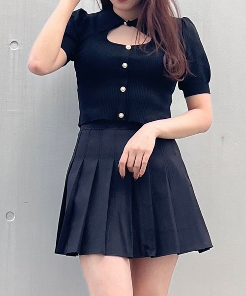 titty＆Co. PETIT by poyo（ティティーアンドコープティバイポヨ）の「【titty&Co.PETIT by POYO】デコルテオープンニットトップス（ニット/セーター・レディース・ホワイト/ブラック・FREE）」の2枚目の写真