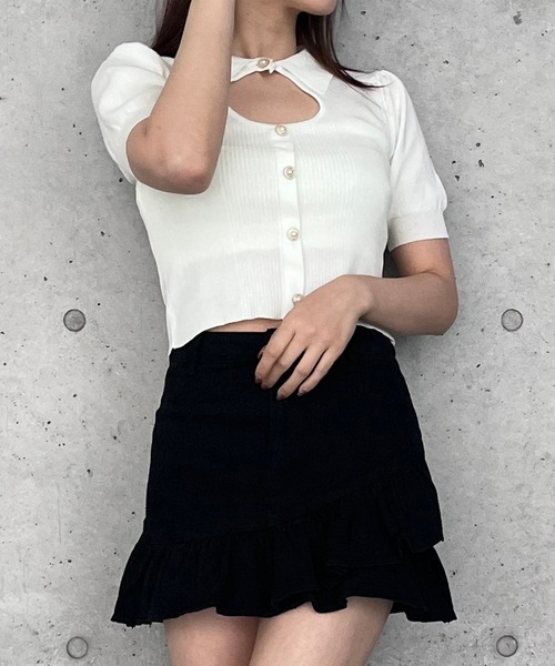 titty＆Co. PETIT by poyo（ティティーアンドコープティバイポヨ）の「【titty&Co.PETIT by POYO】デコルテオープンニットトップス（ニット/セーター・レディース・ホワイト/ブラック・FREE）」の18枚目の写真