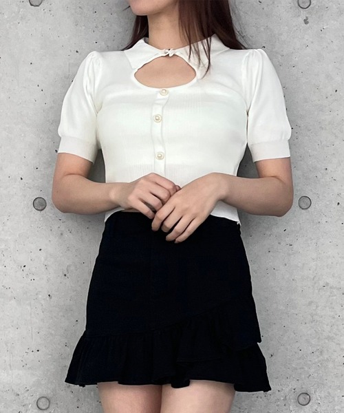 titty＆Co. PETIT by poyo（ティティーアンドコープティバイポヨ）の「【titty&Co.PETIT by POYO】デコルテオープンニットトップス（ニット/セーター・レディース・ホワイト/ブラック・FREE）」の16枚目の写真