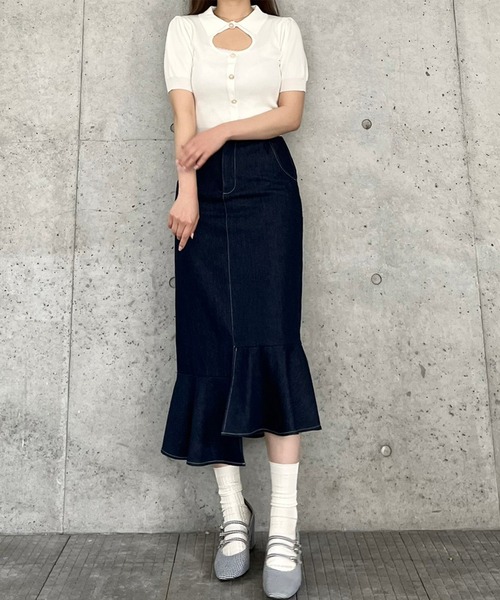 titty＆Co. PETIT by poyo（ティティーアンドコープティバイポヨ）の「【titty&Co.PETIT by POYO】デコルテオープンニットトップス（ニット/セーター・レディース・ホワイト/ブラック・FREE）」の9枚目の写真