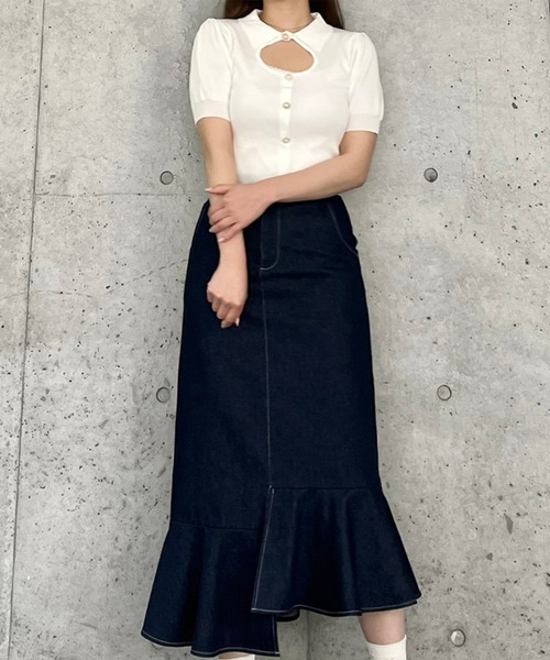 titty＆Co. PETIT by poyo（ティティーアンドコープティバイポヨ）の「【titty&Co.PETIT by POYO】デコルテオープンニットトップス（ニット/セーター・レディース・ホワイト/ブラック・FREE）」の7枚目の写真