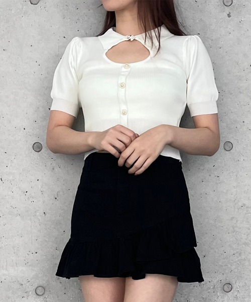 titty＆Co. PETIT by poyo（ティティーアンドコープティバイポヨ）の「【titty&Co.PETIT by POYO】デコルテオープンニットトップス（ニット/セーター・レディース・ホワイト/ブラック・FREE）」の14枚目の写真