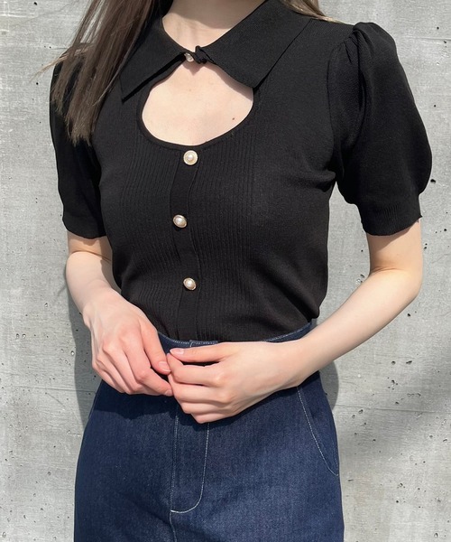 titty＆Co. PETIT by poyo（ティティーアンドコープティバイポヨ）の「【titty&Co.PETIT by POYO】デコルテオープンニットトップス（ニット/セーター・レディース・ホワイト/ブラック・FREE）」の22枚目の写真