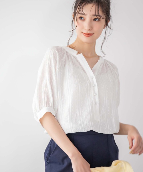 fifth(フィフス)の「ドット刺繍キーネックブラウス(シャツ/ブラウス・レディース・ホワイト/オレンジ・M)」の1枚目の写真