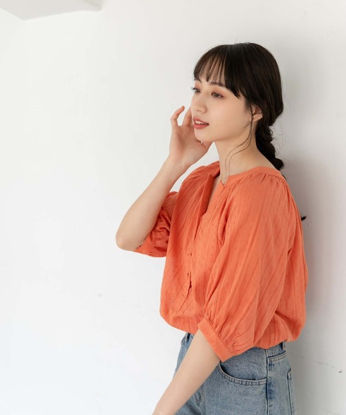 fifth(フィフス)の「ドット刺繍キーネックブラウス(シャツ/ブラウス・レディース・ホワイト/オレンジ・M)」の10枚目の写真