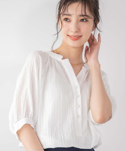 fifth(フィフス)の「ドット刺繍キーネックブラウス(シャツ/ブラウス・レディース・ホワイト/オレンジ・M)」の8枚目の写真