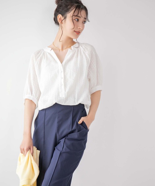 fifth(フィフス)の「ドット刺繍キーネックブラウス(シャツ/ブラウス・レディース・ホワイト/オレンジ・M)」の6枚目の写真