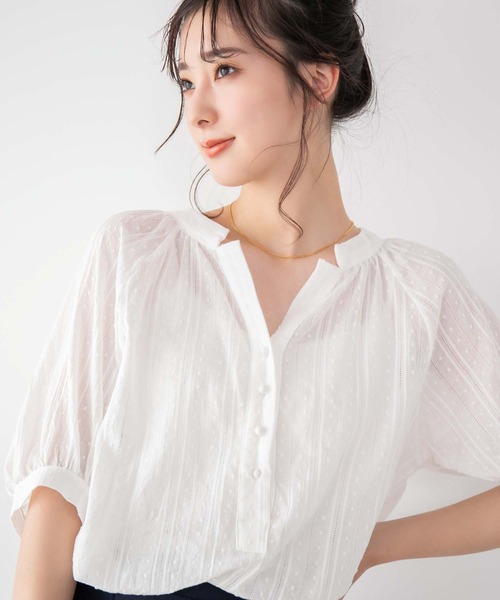 fifth(フィフス)の「ドット刺繍キーネックブラウス(シャツ/ブラウス・レディース・ホワイト/オレンジ・M)」の7枚目の写真