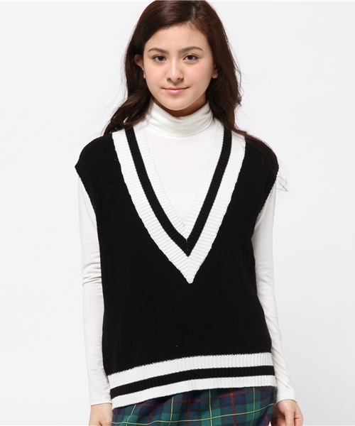CIAOPANIC（チャオパニック）の「【Ciaopanic】深Vチルデンベスト（ニット/セーター・レディース・オフホワイト/ブラック・FREE）」の5枚目の写真