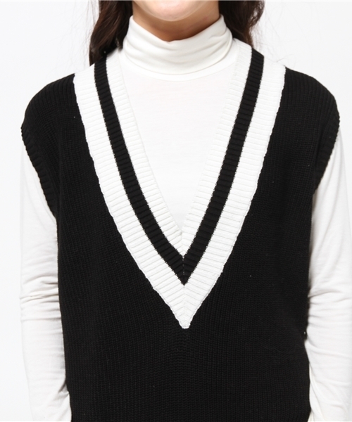 CIAOPANIC（チャオパニック）の「【Ciaopanic】深Vチルデンベスト（ニット/セーター・レディース・オフホワイト/ブラック・FREE）」の8枚目の写真