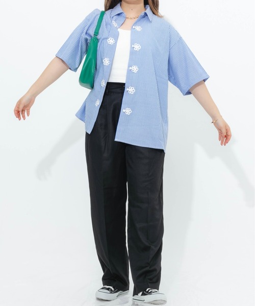 nemne store(ネンネストア)の「ストライプチャイナシャツ(シャツ/ブラウス・レディース・ブラック/ピンク/ブルー・フリー)」の16枚目の写真