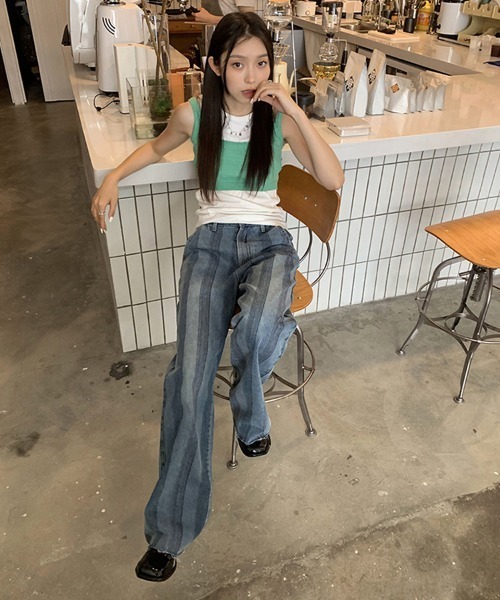 Ressaca(レサーカ)の「ストライプルーズストレートハイウエストデニムパンツ(デニムパンツ・レディース・ブルー・S/M/L)」の18枚目の写真