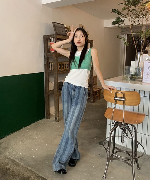 Ressaca(レサーカ)の「ストライプルーズストレートハイウエストデニムパンツ(デニムパンツ・レディース・ブルー・S/M/L)」の12枚目の写真
