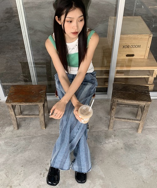 Ressaca(レサーカ)の「ストライプルーズストレートハイウエストデニムパンツ(デニムパンツ・レディース・ブルー・S/M/L)」の19枚目の写真