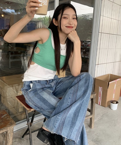 Ressaca(レサーカ)の「ストライプルーズストレートハイウエストデニムパンツ(デニムパンツ・レディース・ブルー・S/M/L)」の3枚目の写真