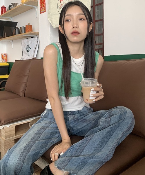 Ressaca(レサーカ)の「ストライプルーズストレートハイウエストデニムパンツ(デニムパンツ・レディース・ブルー・S/M/L)」の8枚目の写真