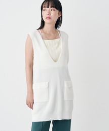 earth music&ecology | 深Vネックロングニットベスト(ベスト)