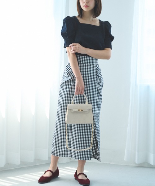 FREE'S MART（フリーズマート）の「【Sシリーズ対応】◆ギャザーディティールフロントスリットナロースカート（スカート・レディース・ホワイト系その他/ブラック/ブラウン系その他・X-SMALL/SMALL/MEDIUM）」の4枚目の写真