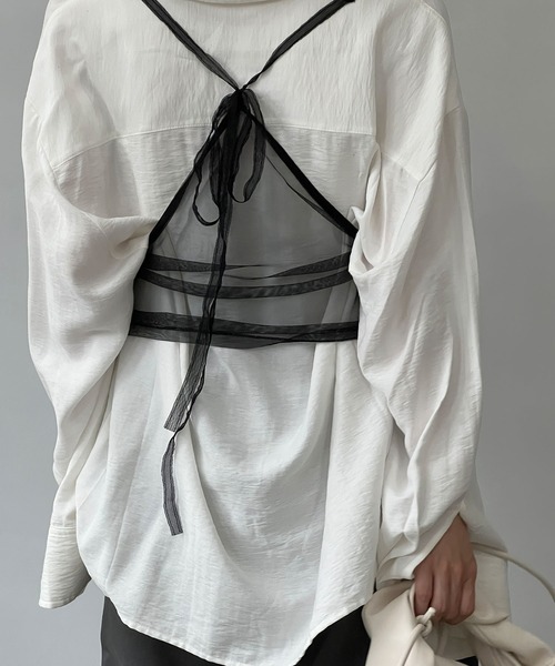 MAISON CHUCLLA(メゾンチュクラ)の「チュール シアーキャミソール chwj22a02(キャミソール・レディース・ブラック・FREE)」の2枚目の写真