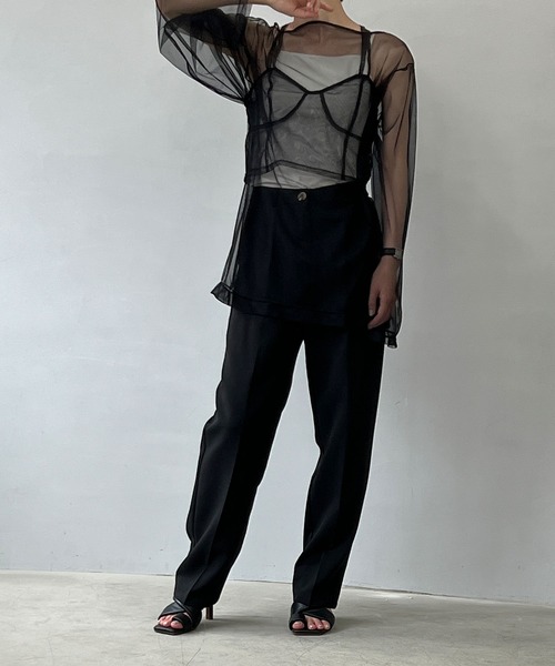 MAISON CHUCLLA(メゾンチュクラ)の「チュール シアーキャミソール chwj22a02(キャミソール・レディース・ブラック・FREE)」の6枚目の写真