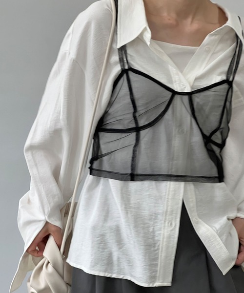 MAISON CHUCLLA(メゾンチュクラ)の「チュール シアーキャミソール chwj22a02(キャミソール・レディース・ブラック・FREE)」の4枚目の写真