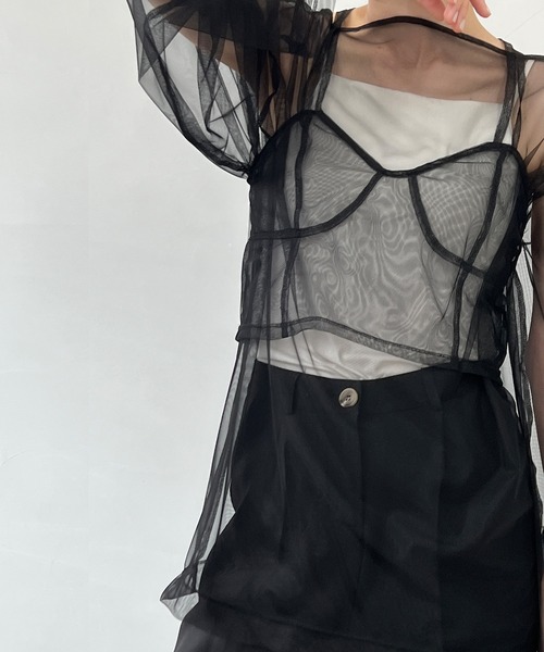 MAISON CHUCLLA(メゾンチュクラ)の「チュール シアーキャミソール chwj22a02(キャミソール・レディース・ブラック・FREE)」の11枚目の写真