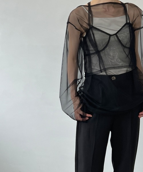 MAISON CHUCLLA(メゾンチュクラ)の「チュール シアーキャミソール chwj22a02(キャミソール・レディース・ブラック・FREE)」の9枚目の写真