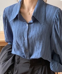 シャーリングプリーツ長袖シャツ