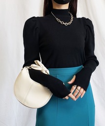 me+em select | ハイネックタックパフスリーブ指穴ニットトップス(ニット/セーター)