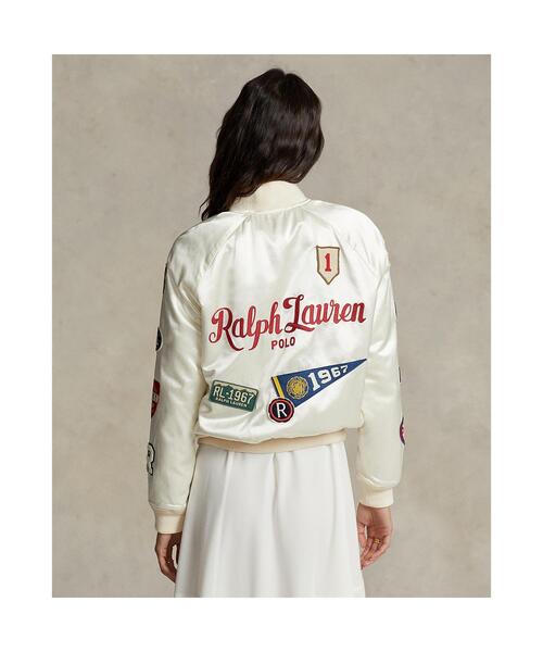 POLO RALPH LAUREN（ポロ ラルフ ローレン）の「ロゴ ミックスドパッチ サテン ボンバー ジャケット（MA-1・レディース・ナチュラル・L/XS/S/M）」の2枚目の写真