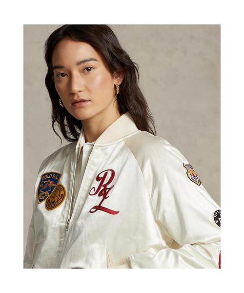 POLO RALPH LAUREN（ポロ ラルフ ローレン）の「ロゴ ミックスドパッチ サテン ボンバー ジャケット（MA-1・レディース・ナチュラル・L/XS/S/M）」の3枚目の写真