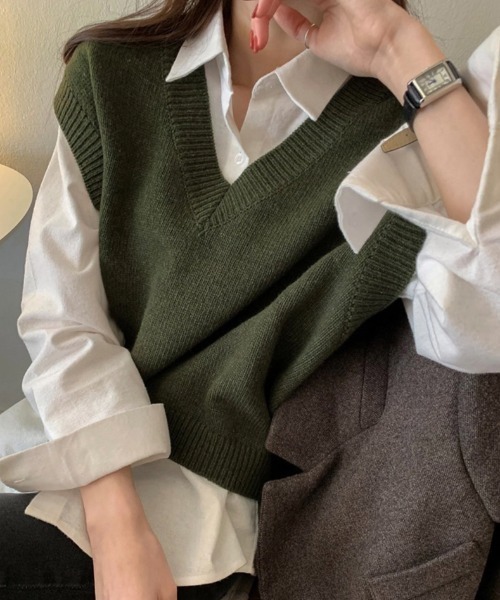 SEN TOKYO（セントーキョー）の「ウールタッチ Vネックニットベスト（ベスト・レディース・ネイビー/ブラウン/グリーン・FREE）」の5枚目の写真