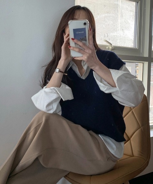 SEN TOKYO（セントーキョー）の「ウールタッチ Vネックニットベスト（ベスト・レディース・ネイビー/ブラウン/グリーン・FREE）」の6枚目の写真