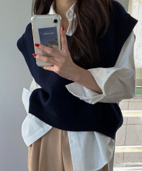 SEN TOKYO（セントーキョー）の「ウールタッチ Vネックニットベスト（ベスト・レディース・ネイビー/ブラウン/グリーン・FREE）」の7枚目の写真