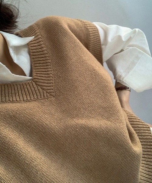 SEN TOKYO（セントーキョー）の「ウールタッチ Vネックニットベスト（ベスト・レディース・ネイビー/ブラウン/グリーン・FREE）」の9枚目の写真