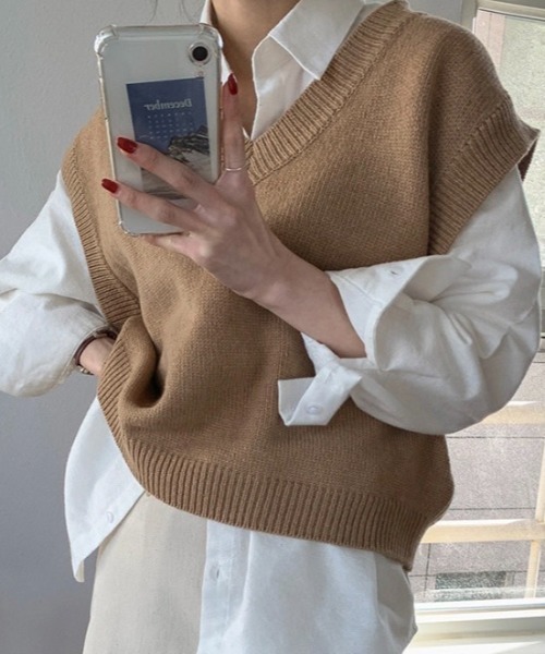 SEN TOKYO（セントーキョー）の「ウールタッチ Vネックニットベスト（ベスト・レディース・ネイビー/ブラウン/グリーン・FREE）」の10枚目の写真