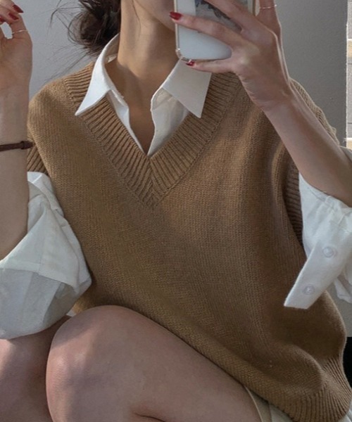 SEN TOKYO（セントーキョー）の「ウールタッチ Vネックニットベスト（ベスト・レディース・ネイビー/ブラウン/グリーン・FREE）」の11枚目の写真