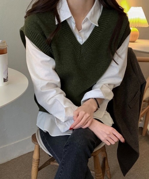 SEN TOKYO（セントーキョー）の「ウールタッチ Vネックニットベスト（ベスト・レディース・ネイビー/ブラウン/グリーン・FREE）」の16枚目の写真