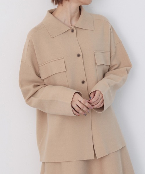 A part by(アパートバイ)の「セットアップ対応/エリツキニットシャツ 123618(シャツ/ブラウス・レディース・ブラック/ベージュ・FREE)」の1枚目の写真