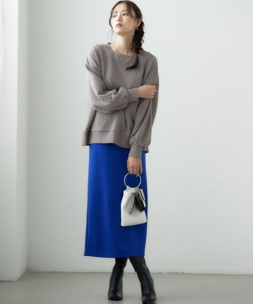 miclat（ミクラ）の「大きいサイズ　カットソロング丈ナロースカート　miclat（スカート・レディース・ブルー/ブラック/ボルドー/ピンク系/グリーン系・L/LL/3L/4L/5L）」の10枚目の写真