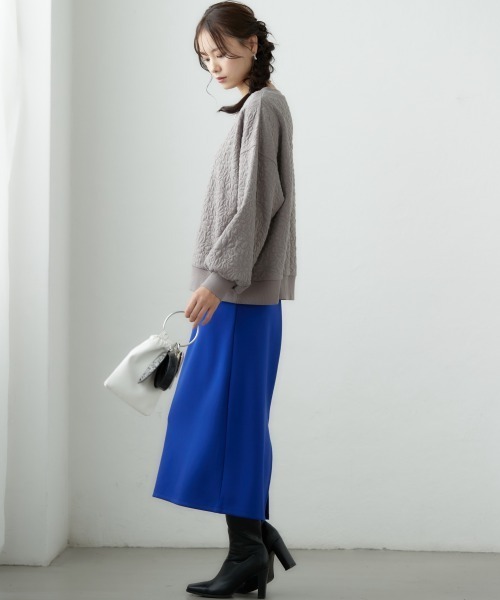 miclat（ミクラ）の「大きいサイズ　カットソロング丈ナロースカート　miclat（スカート・レディース・ブルー/ブラック/ボルドー/ピンク系/グリーン系・L/LL/3L/4L/5L）」の12枚目の写真