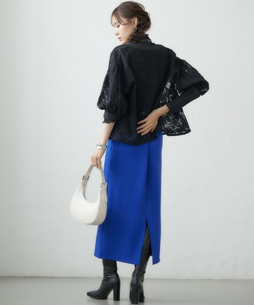 miclat（ミクラ）の「大きいサイズ　カットソロング丈ナロースカート　miclat（スカート・レディース・ブルー/ブラック/ボルドー/ピンク系/グリーン系・L/LL/3L/4L/5L）」の13枚目の写真