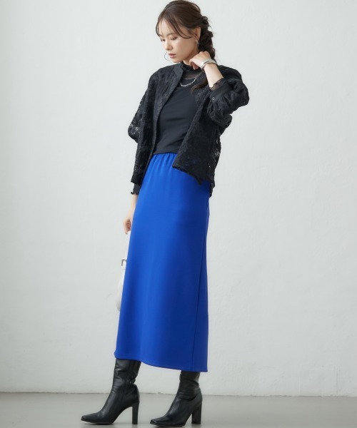 miclat（ミクラ）の「大きいサイズ　カットソロング丈ナロースカート　miclat（スカート・レディース・ブルー/ブラック/ボルドー/ピンク系/グリーン系・L/LL/3L/4L/5L）」の11枚目の写真