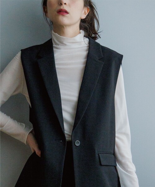 OPAQUE.CLIP（オペークドットクリップ）の「◆シアーハイネックカットソー（Tシャツ/カットソー・レディース・ブラック/ホワイト系/イエロー・36/40/38）」の10枚目の写真