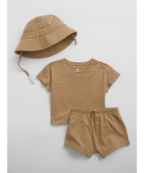 GAP(ギャップ)の「3点 セットアップ (ベビー)(Tシャツ/カットソー・キッズ・ブラック系その他/ブラウン・6-12M/18-24M/12-18M/3-6M)」の1枚目の写真