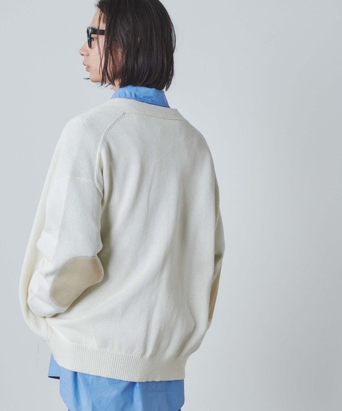 THE STANDARD（ザスタンダード）の「WEGO/エルボーパッチカーディガン（カーディガン/ボレロ・メンズ・ブラック/オフホワイト・LARGE/MEDIUM）」の6枚目の写真