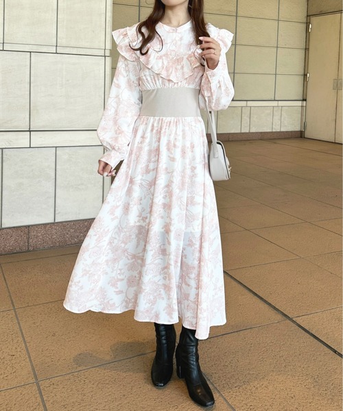 ハンドメイド　フリルウエストギザーワンピース 製図無料】120サイズ ローウエストの3段フリルワンピース 卒園式