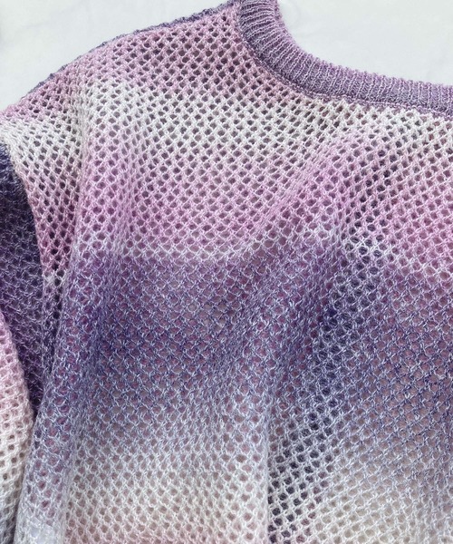 AS KNOW AS plus（アズノゥアズプラス）の「○前後2WAY グラデーション メッシュカーディガン（カーディガン/ボレロ・レディース・パープル/ブルー/グリーン・FREE）」の6枚目の写真
