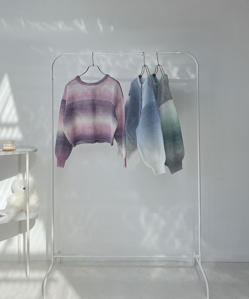 AS KNOW AS plus（アズノゥアズプラス）の「○前後2WAY グラデーション メッシュカーディガン（カーディガン/ボレロ・レディース・パープル/ブルー/グリーン・FREE）」の13枚目の写真