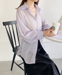 袖ボリューム ドロップショルダー サイドドロー シースルーカラーシャツ